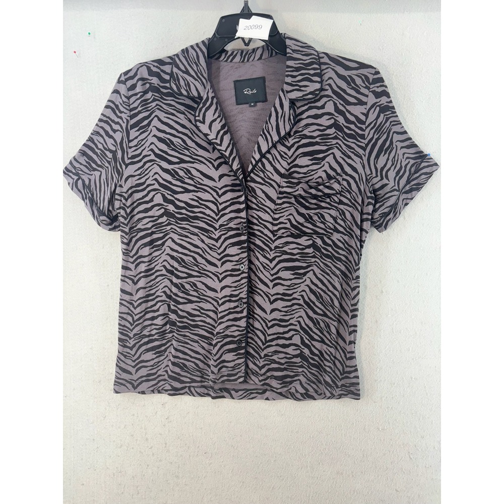 Rails Pajama Top Womens Sz M Nessa in Tiger Print Button Down Grey Pocket
